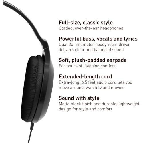 Panasonic Light-weight Over-Ear Wired Headphones with Crisp Sound and Additional Bass (XBS), Lengthy Twine, 3.5mm Jack for Telephones and Laptops – Mannequin RP-HT161-Ok (Black)