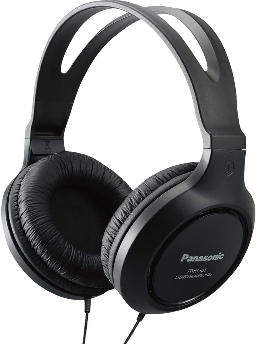 Panasonic Light-weight Over-Ear Wired Headphones with Crisp Sound and Additional Bass (XBS), Lengthy Twine, 3.5mm Jack for Telephones and Laptops – Mannequin RP-HT161-Ok (Black)